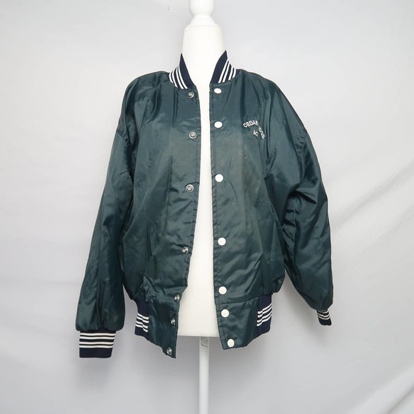 Vintage 80s West Wind dark green windbreaker varsity bomber jacket L - Picture 2 of 9